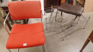 metal legged stool and a 70's tubular orange chair