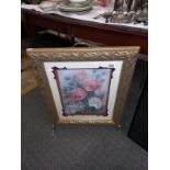 A decoupage fire screen. COLLECT ONLY.