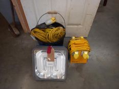 A bucket of 110V extension cables, Spider & Multi socket etc.