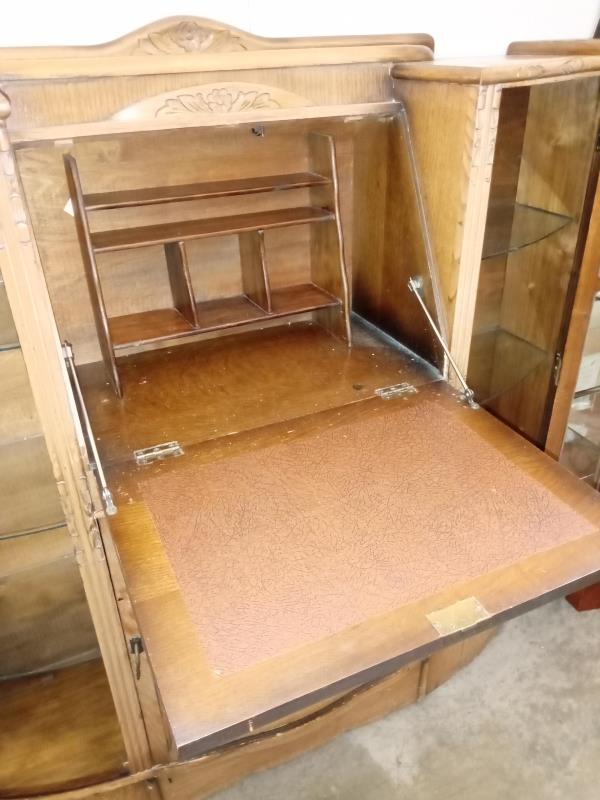 A bow front glazed writing desk with lockable doors/ key - Image 4 of 7