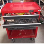 A Halford's four drawer tool box, with sockets, hammers, chisels etc., COLLECT ONLY.