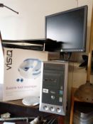 A tower PC with monitor and keyboard etc, a Visiq foot massager and s Sky +HD 3D console