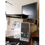 A tower PC with monitor and keyboard etc, a Visiq foot massager and s Sky +HD 3D console