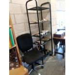 A 5 shelf office unit and an office chair