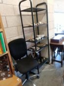 A 5 shelf office unit and an office chair