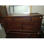 A modern stag style bedroom chest of drawers, 150cm wide, 50cm deep, 76 cm high, COLLECT ONLY.