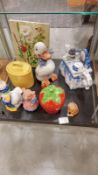 A mixed lot of pottery figures, ducks, teapots etc