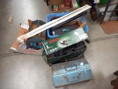 A box of paint spray equipment, box of sanders & polishers, 2 boxes assorted tools, box small tools,