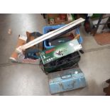 A box of paint spray equipment, box of sanders & polishers, 2 boxes assorted tools, box small tools,