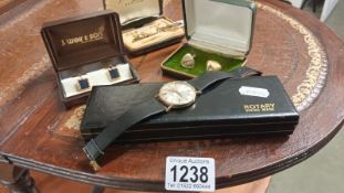 2 cased pairs of cufflinks, 2 cased tie pins and cased Rotary watch and 1 other