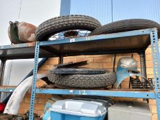 3 motorcycle tyres, wheels & fuel tank etc. Collect Only.