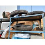 3 motorcycle tyres, wheels & fuel tank etc. Collect Only.