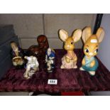 6 China figures includes a pair of Pendelfin rabbits