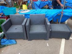 2 Rattan chairs & table/stool. Collect Only.