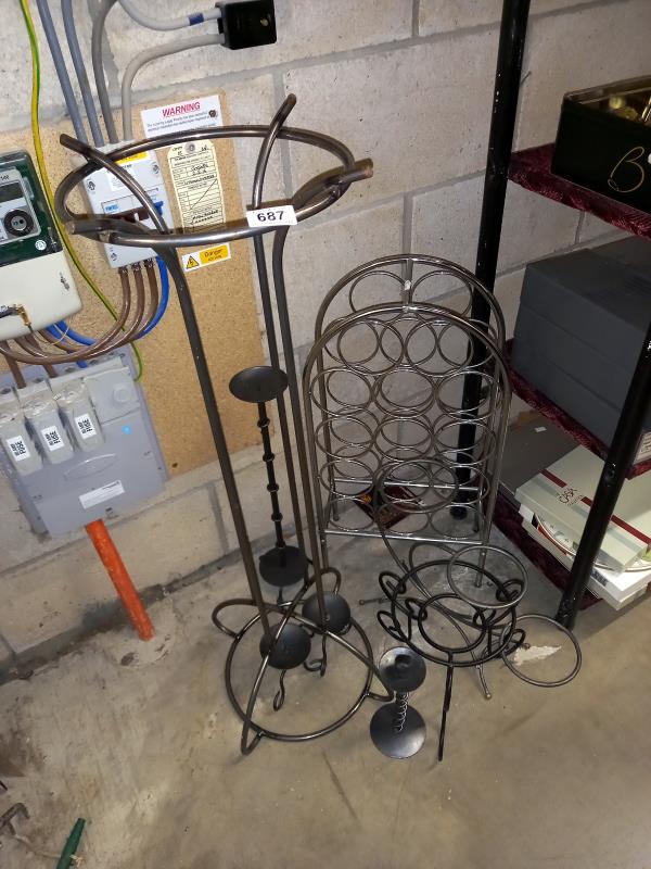 A quantity of metal items including wine rack. Collect Only.