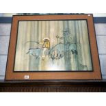 An original 60's rattan frame 'Don Quixote' print signed Paxton