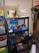 A large quantity of tools & electrical bits etc. (4 shelves). Collect Only.