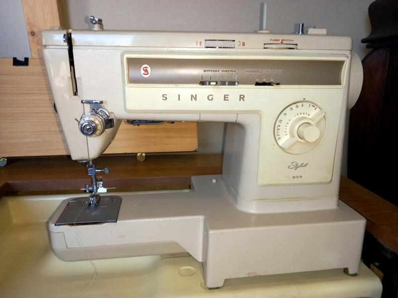 An electric sewing machine in cabinet with contents. Collect Only. - Image 5 of 5