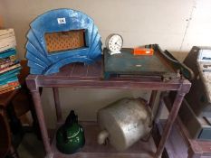 An art deco fire and old paper cutter and 2 other items. Collect Only.