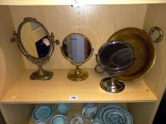 3 table top mirror and a brass bowl.
