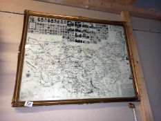 A framed and glazed map of Cambridgeshire, COLLECT ONLY.