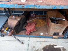 A box of assorted items & a large vice etc. Collect Only.
