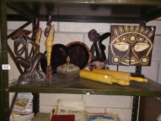A mixed lot of African items including bowls & figures etc.