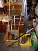 A quantity of garden tools including, choppers, hedge trimmer & strimmer etc. Collect Only.