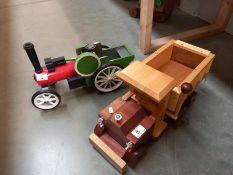 A painted wooden traction engine and varnished tipper truck (0.35ml max- from kits)