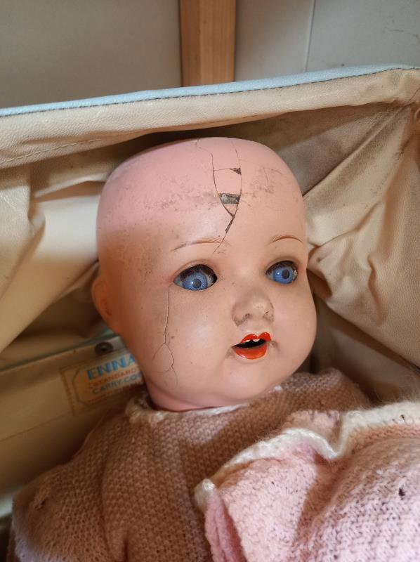 An old/mid 20th century doll A/F with carry cot - Image 3 of 5