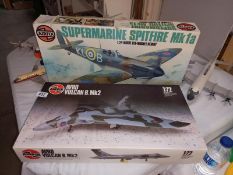 2 Airfix 1:24 and 1:72 plastic model kits, Spitfire and Vulcan