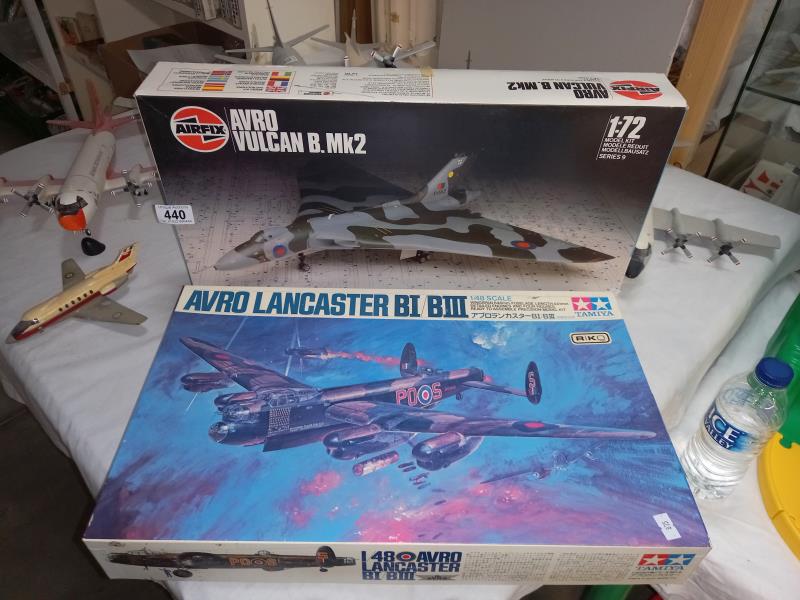 A TAmiya and Airfix Avro Lancaster and Vulcan aircraft model kits