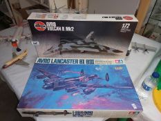 A TAmiya and Airfix Avro Lancaster and Vulcan aircraft model kits