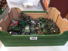 A box of play worn mainly Dinky military vehicles