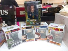 4 Pop vinyl figures, Star Wars & Doctor Who etc. plus Breaking Bad Saul bobble head figure