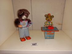 2 Japanese clockwork toys, bear reading a book and the typist