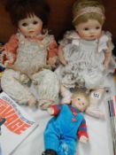 3 porcelain headed collectors dolls