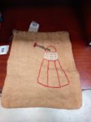 A vintage hessian bag for marbles, hand stitched Dalek on front