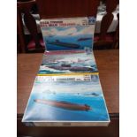 3 Itateri submarine model kits, 511, 512, 514, scale 1:700,