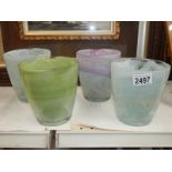 4 recycled glass orchid pots.