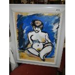 A 20th century British school acrylic on board with monogram 'Blue Nude' (verso still life)