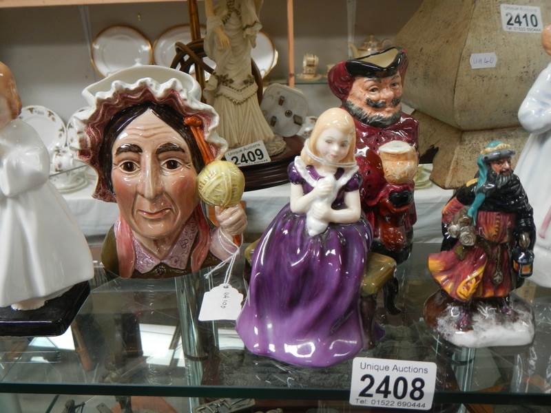 Six assorted figures including Doulton and Beswick.