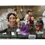 Six assorted figures including Doulton and Beswick.