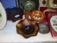 A mixed lot of carnival glass.
