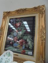 A gilt framed floral tapestry by Phillipa Eminson, 1987. COLLECT ONLY.