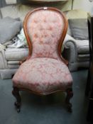 A Victorian spoon back ladies chair on cabriole legs, COLLECT ONLY.