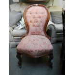 A Victorian spoon back ladies chair on cabriole legs, COLLECT ONLY.