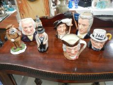 Seven character jugs including Doulton.