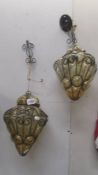 A pair of metal and glass hall lanterns, COLLECT ONLY.