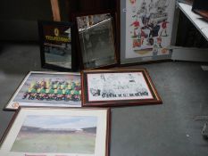 A collection of framed and glazed Manchester United prints,Manchester United Team of the 90's mirror